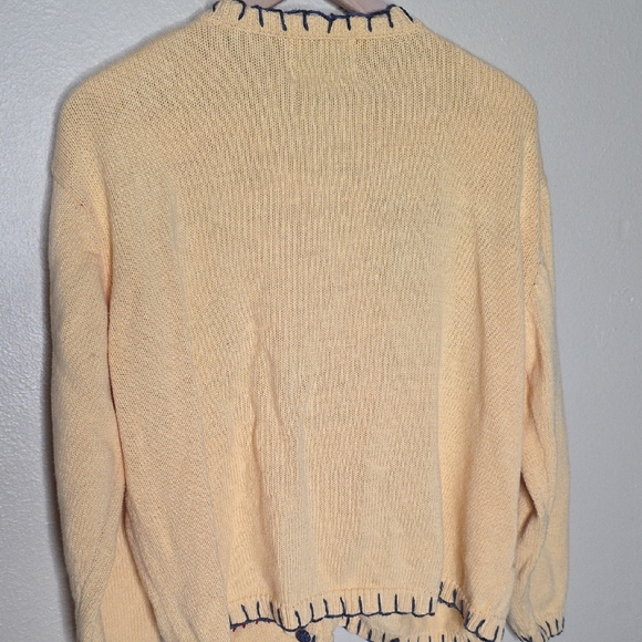 Vtg Heirloom Collectibles Patchwork Cardigan Sweater Rose Embroidery Yellow XL - Picture 9 of 13